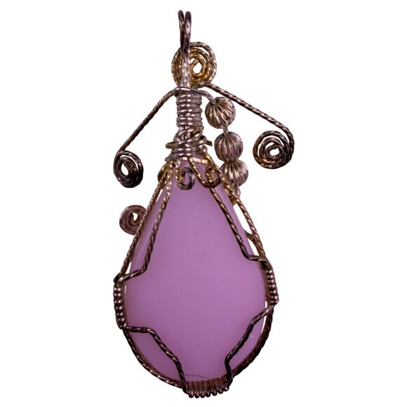 Wire-Wrapped Womens Pink Rose Quartz Pendant Various Metal Swirls Curved Design - Picture 2 of 3